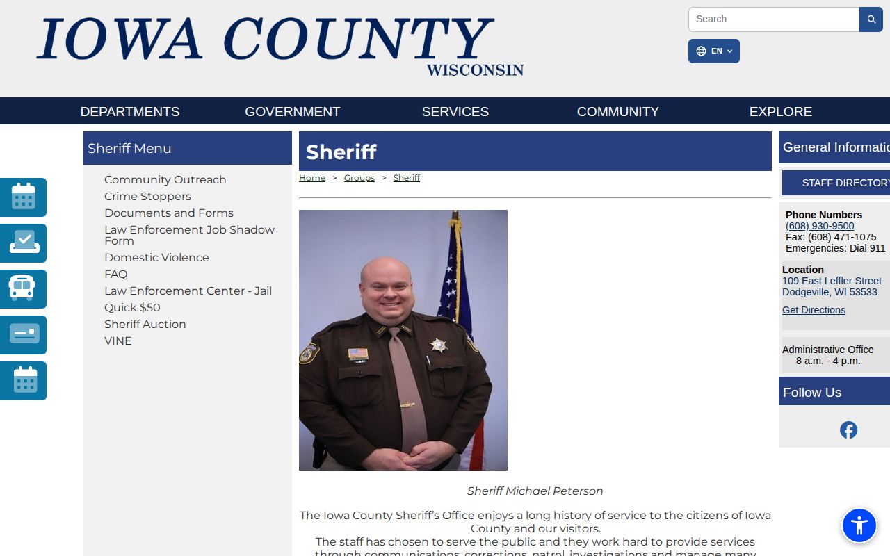 Iowa County Sheriff’s Office official booking and custody record source